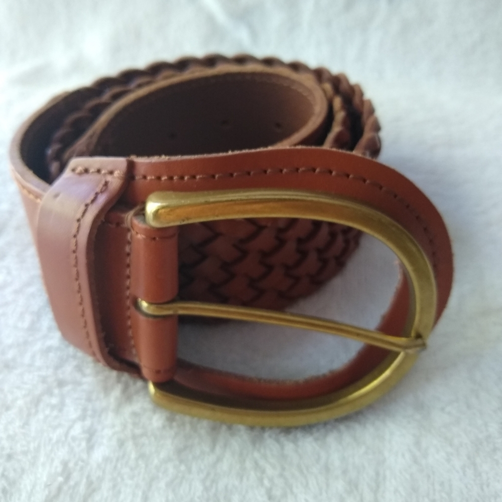 Lauren Ralph Lauren Tan Braided Belt with Gold Buckle